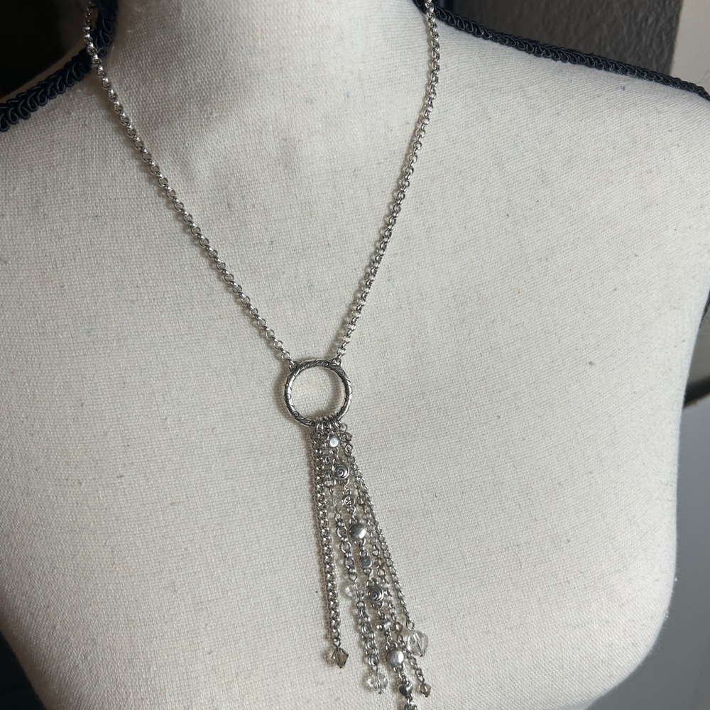 Brighton Infinity Tassel Necklace Silver Plated Clear Crystals 18” Retired - Picture 2 of 14